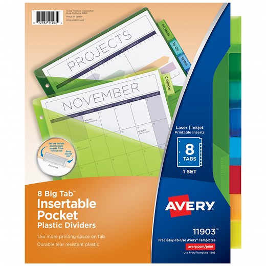 Avery Insertable 8-Tab Dividers with Pockets (11903) - Walmart.com