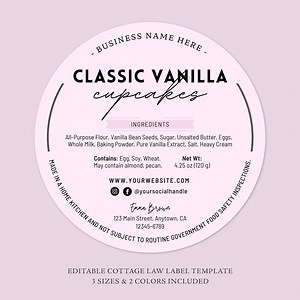 Cottage Food Label | Home Baked Goods Label | Printable Food Label | Cottage Baking Label | Ingredient Label Template | Home Bakery Stickers - Etsy