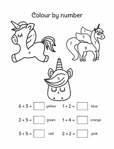 Unicorn Color by Number Worksheets: Printable Learning Activity (PDF)