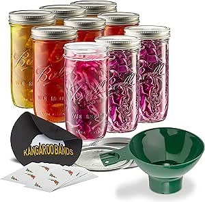 Ball Wide Mouth Canning Jars Kit | 24 oz Wide Mouth Mason Jars and Lids (9) | Includes Ball Canning Jars, Funnel, Jar Opener, Labels | Canning, Fermenting, Pickling, or DIY Decors and Projects