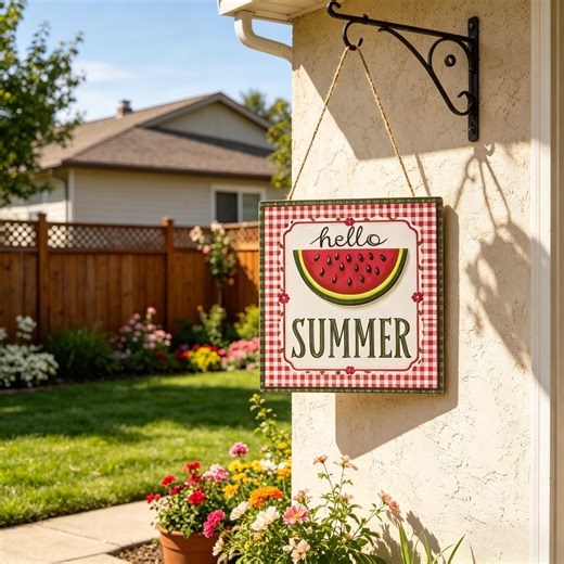 Hello Summer Watermelon Door Sign Red Green Buffalo Plaid Wooden Square Door Hanger, Summer Welcome Sign for Front Door Porch Decor - Etsy