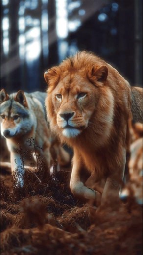 A Lion Leading a Wolf Pack? This Looks Unreal 🦁🐺