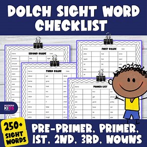Dolch Sight Word Checklist - Pre-Primer, Primer, 1st, 2nd, 3rd, Nouns