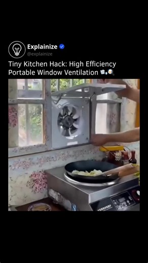 Tech | News | Facts on Instagram: "Cooking in a confined area presents a significant challenge particularly when it involves high heat and oil. Without proper airflow smoke and grease particles can quickly accumulate on walls and furniture leading to persistent odors and potential health risks over time. The video demonstrates an ingenious solution by using a portable exhaust fan that fits perfectly into a window frame. This type of localized ventilation is essential for maintaining indoor air q