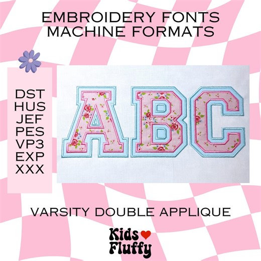 Varsity Double Applique Embroidery Font - Varsity Double Applique - Machine Formats - Dst - Pes - Hus - Jef - Vp3 - Embroidery Applique - Etsy