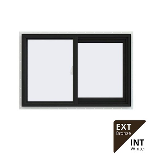 Check The Home Depot's Q&A Before Buying: JELD-WEN 36 in. x 24 in. V-2500 Series Bronze Exterior/White Interior FiniShield Vinyl Right-Handed Sliding Window w/Mesh Screen
