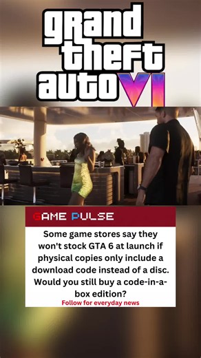 Some game retailers are pushing back against GTA 6's physical release after Rockstar confirmed that boxed copies will include a download code instead of a disc. A few stores have even said they won't stock the game at launch, arguing that a code in a box isn't a true physical release and removes resale value for customers. What do you think about the decision? #GTA6 #RockstarGames #Gaming #PlayStation #Xbox