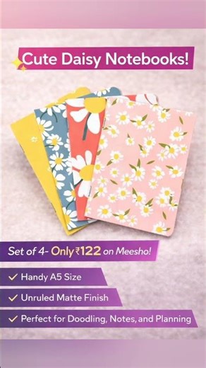 Cute Daisy A5 Notebooks Set 🌸 Only ₹122 on Meesho!