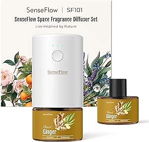 Essential Oil Diffuser for Home, Waterless Aromatherapy Diffuser SF101 Pro, Plug in Room Scent with 120-Day Natural Aroma, Covers 1000 Sq Ft – Free 30ml Ginger(Amber Brown)