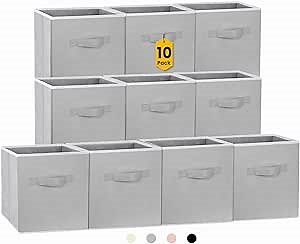 Criusia Storage Cubes, 11 Inch Cube Storage Bins for Shelves (10 Pack), Fabric Collapsible Storage Bins with Dual Handles, Foldable Cube Baskets for Clothes, Closet Organizers and Storage Box (Grey)