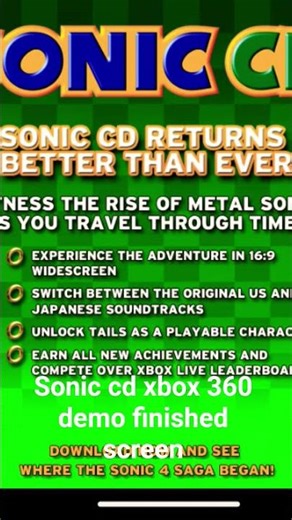 Sonic cd xbox 360 demo finished screen #soniccd #retrogaming #xbox360games