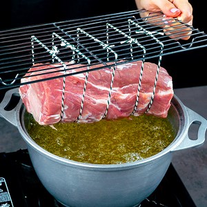 After you try this trick, you'll only cook meat this way! Ingredients: pork neck: 1.8 kg (4 lb) vegetable oil: 1.5 l (51 pt) butter: 250 g (8.8 oz) soy sauce: 60 ml (2 fl oz) honey: 50 g (1.8 oz) mustard seeds: 40 g (1.4 oz) black pepper: 4 g (0.1 oz) sweet paprika: 4 g (0.1 oz) ground coriander: 4 g (0.1 oz) rice: 400 g (14 oz) red bell pepper: 2 pc salt: 3 g (0.1 oz) black pepper: 3 g (0.1 oz) cooking cream: 200 g (7.1 oz) chicken broth: 300 ml (10 fl oz) | Cookrate