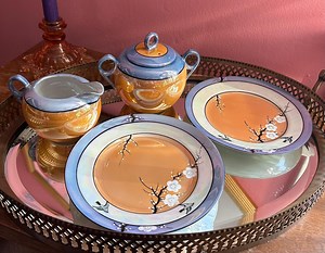 1930's Japanese Lusterware Cherry Blossom Persimmon and Cornflower 4-piece Art Nouveau Service Set - Etsy