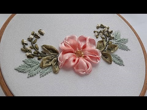 Amazing pink flower Easy Ribbon Stitches Ribbon Embroidery