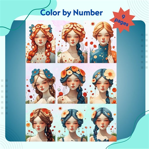 Colour by Number Coloring Pages | 9 Pages Printable Set | Relaxing Adult Coloring | Digital Download - Etsy