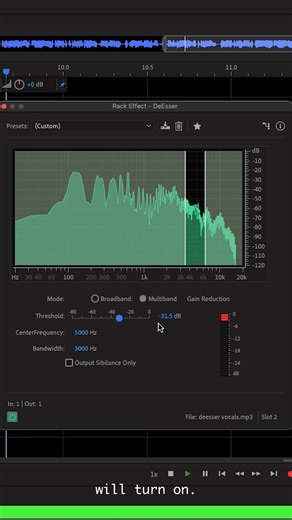 Harsh vocals aren’t a mic problem. They’re usually an S problem. A de-esser should only turn on when it needs to. Set the threshold so it reacts to S sounds, not the entire vocal. Target the right range. Reduce just enough to smooth things out. Cleaner vocals. No lisp. No overprocessing. Save this for your next session 🎧 #MusicProduction #musicproducer | AP Studios