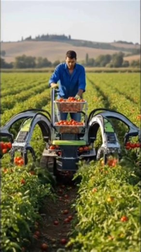 “Modern Tomato Harvesting Machine in Action | Smart Farming Technology”