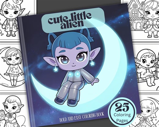Cute Alien Coloring Book, Easy Kawaii Designs (25 Pages, Digital Download) - Etsy