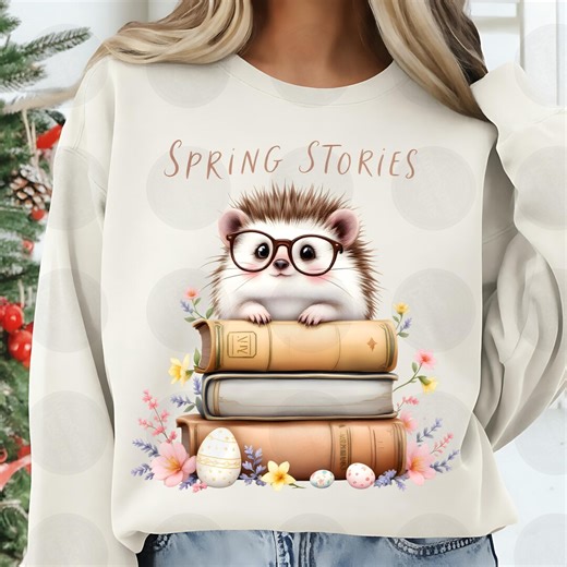 Adorable Spring Hedgehog PNG | Flower Glasses Animal for Book Lovers | Cozy Sublimation Tee Design - Etsy