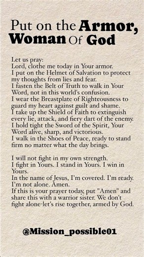 Put on the ARMOR, Woman of God.You were never meant to fight in your own strength.I fight in Yours✨