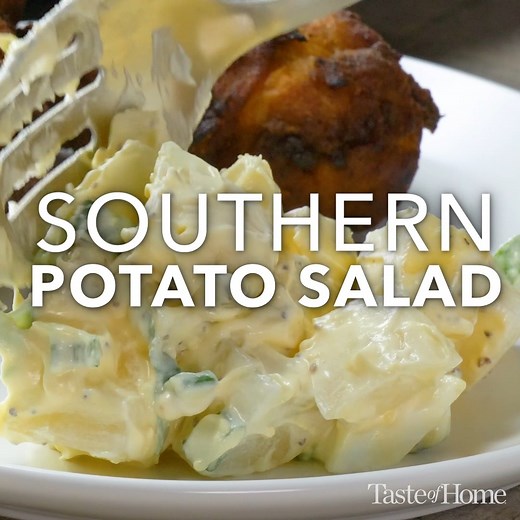 This Southern potato salad is perfect for supper or a potluck. The pickles add extra sweetness. —Gene Pitts, Wilsonville, Alabama Get the full recipe for Southern Potato Salad: https://trib.al/x3dTwuP | Taste of Home