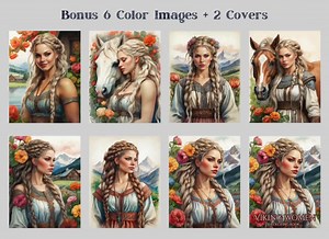 50 Viking Women Grayscale Coloring Book, Printable Adult Coloring Pages, Grayscale Illustration, Beautiful Women Coloring, Instant Download - Etsy