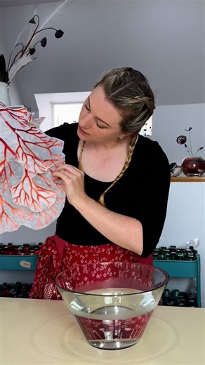Meredith Dale trading as Meredith Woolnough on Instagram: "Dissolving day for this great big seaweed embroidery! 💦 I have been stitching this big multilayered embroidery over the last few weeks and I was super excited to dissolve it. Washing away the water soluble backing is my favourite part of the process. It’s when the sculptural embroidery comes to life. This piece will now be dried in shape then shadow mounted ready for framing. Stay tuned to see how it turns out. #sculpturalembroidery #me