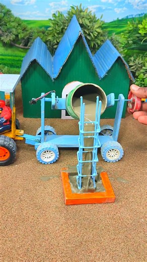 🚜 Mini Tractor Cement Mixer Pillar Making | DIY Construction Project #shorts #youtubeshorts