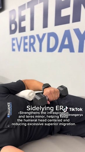 3 Exercises I Use for Subacromial Pain Syndrome 👇 Subacromial Pain Syndrome isn’t usually one structure being “pinched.” It’s often related to rotator cuff weakness, poor scapular control, and altered shoulder mechanics. These 3 exercises help restore rotator cuff strength and scapular stability, which improves shoulder mechanics during elevation. 1️⃣ Sidelying External Rotation Why it helps: Strengthens the infraspinatus and teres minor, helping keep the humeral head centered and reducing exce