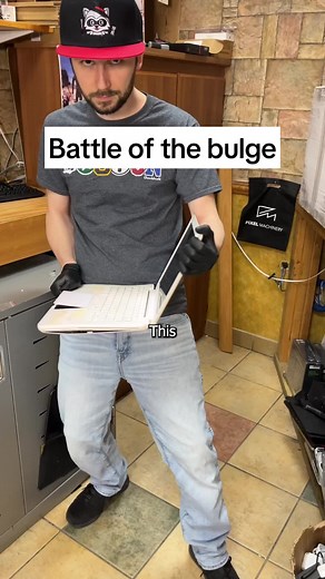 This plastic MacBook from 2011 has a swollen battery, also known as a spicy pillow. This #tech problem happens on all devices that have internal batteries, like a phone or #laptop. Thankfully this battery is easy to remove and replace because Apple didn't glue it in like with modern MacBook’s. I’m also able to remove the hard drive to recover the data, something I can’t do with modern MacBooks due to the drive being soldered to the board. An easily replaceable battery in a #computer should be st