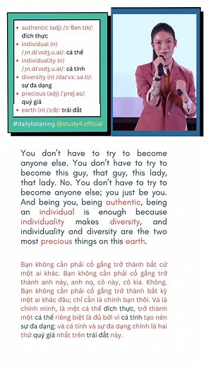 “You don’t have to try to become anyone else” #khanhvy #ted #speech #dailylistening #motivation #study4 #english #fyp #learnenglish
