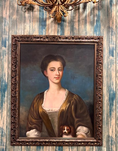 Hand Painted Victorian Lady Portrait With Dog Large Antique Style Oil Painting Ornate Gold Frame Classic Wall Art 34” X 28” - Etsy