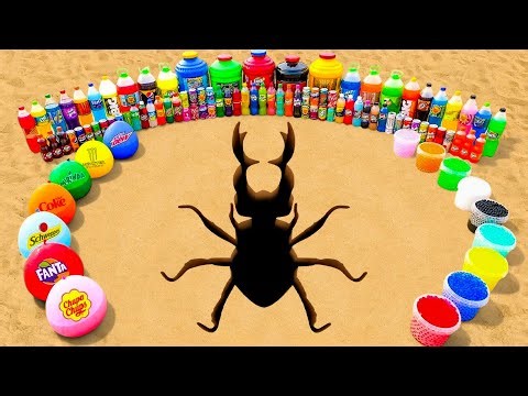 How to make Stag Beetle with Cement, Balloons of Orbeez, Mtn Dew, Sodas, Fanta, Coca Cola VS Mentos