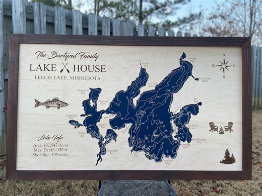 Any Minnesota Lake House Map Art: Custom Artisan Design in Maple/walnut - Etsy
