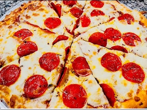 Homemade Thin Crust Pepperoni Pizza/ Jiffy dough