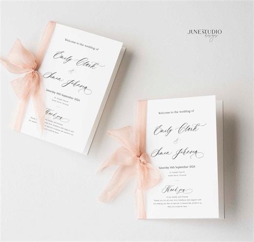 Elegant Wedding Program Booklet: Bi-folded Card Modern Script Church Catholic Ceremony (digital Template, Customizable) - Etsy