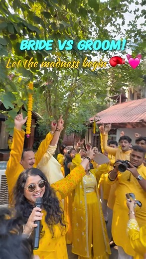 Anchor Vedangee Karnik🧿 on Instagram: "Bride vs Groom! Teams on standby. Tasks assigned & everyone got running😍🔥 This Haldi game had laughter, noise & nonstop engagement.. exactly the fun I love creating on stage 🎤✨ . 👩🏻‍❤️‍👨🏻 Bride & Groom: @utkarsha21 @shivaryad_26 . #RJVedangee #AnchorVedangee #HaldiVibes #WeddingAnchor #Haldievent (Anchor Vedangee, RJ Vedangee, Haldi Host, Wedding Anchor, Bride vs Groom Game, Interactive Haldi Games, Audience Engagement, Anchor in Action, Thankful gr