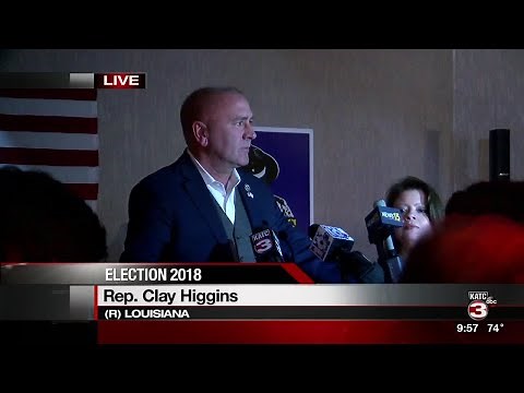 Clay Higgins speaks to supporters after Congressional seat win