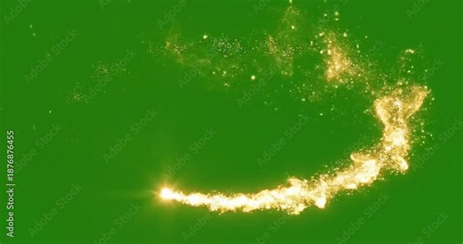 Golden particles swirling in a circular motion on a green background creating a mesmerizing light trail effect in a realistic high definition video with 1080p and HD