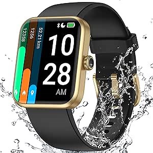 Pautios 40mm Small Smart Watch for Women, 50 Meters Waterproof Sport Step Counter, Fitness Tracker Watch with Heart Rate Blood Oxygen Monitor, Alexa-Built in Smartwatch Pedometer Digital Watch