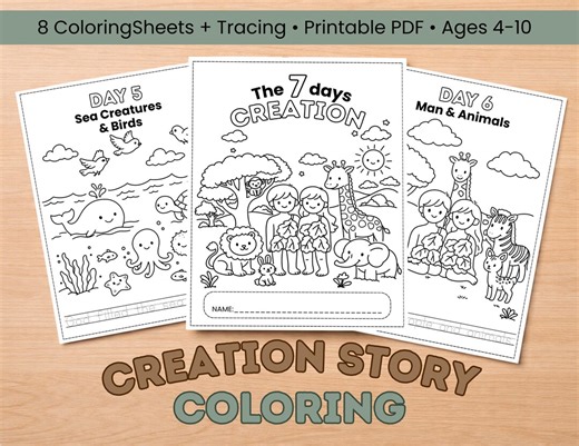 7 Days of Creation Coloring Pages for Kids, Genesis 1 Printable Activity, Ages 4-10 - Etsy