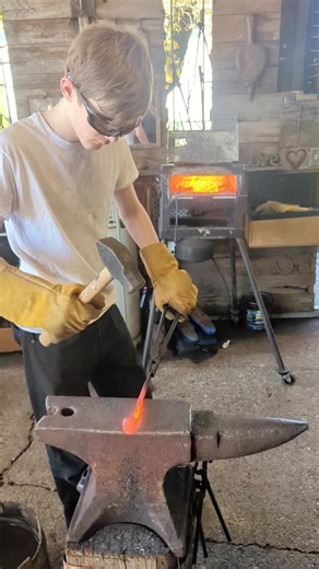 Railroad spike project with the Trail Life group. Great group of young men in the shop learning the basics — heat control, hammer work, and shaping hot steel. Starting with a simple railroad spike project is always a good way to introduce forging and build confidence at the anvil. They did a great job. #traillife #traillifeusa #blacksmithing #railroadspike #youthskills
