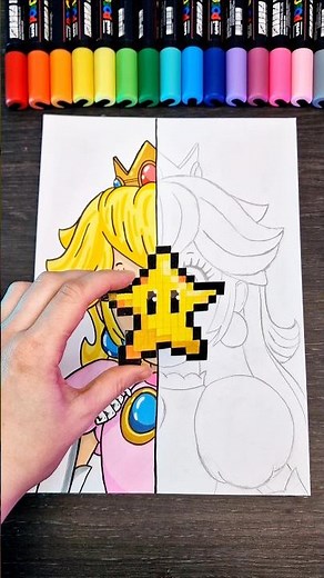 I Draw Princess Peach 🍑 with Posca Markers| Super Mario Galaxy #supermario #shorts #drawing