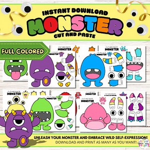 10 Full Colored Build-a-Monster Craft Activities | Full Colored Monster Craft
