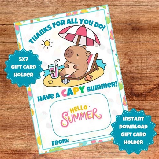 Capybara Teacher Thank You Gift Card Holder: Printable End of Year Gift (PDF) - Etsy