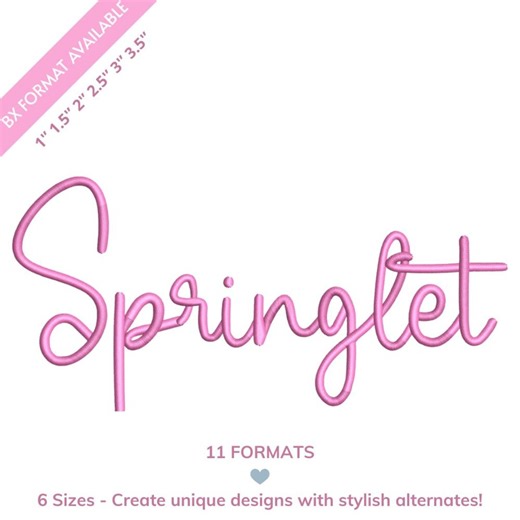 Springlet Embroidery Font | Script Alphabet With Handmade Look | 6 Sizes | 11 Machine Formats   BX Font | Instant Download - Etsy