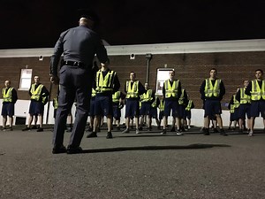 As VSP's 131st Basic Session winds down their training, this morning's PT run finished up with a visit by Colonel Settle and some motivational remarks - which we can all use a bit of during these uncertain times. The Trooper-Trainees were then presented their hat pins by the Academy sergeants. | Virginia State Police