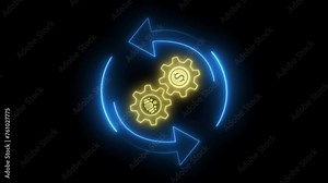 Money, profit, cashflow, investment, economy, finance and success concept. 4K motion graphic animation of usa currency dollar coin with gear spinning around isolated on transparent background.