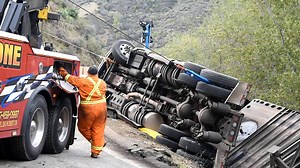 850K views · 311 shares | A big rig that greatly exceeded the maximum length limit for Highway 175 (Hopland Grade) rolled over near a stoplight-controlled area in Mendocino County where one-way traffic control is in effect as the road is repaired from damage done by last winter's storms. The driver sustained only minor injuries but the rollover closed the road for eight hours. Video by Russell Bishop. | Lake County Record-Bee | Facebook