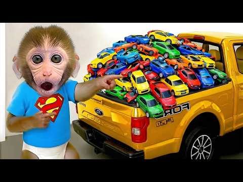 Monyet Bon Bon Imut membeli monster truck dan bermain seluncuran warna warni di mandi busa